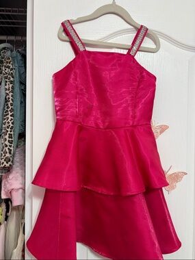 Dolls and divas Girls Hot Pink Peplum Party Dress with Sparkle Straps